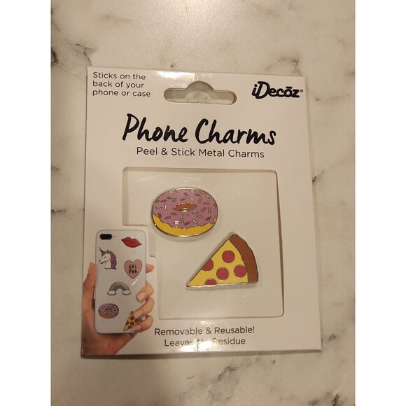 Peel & Stick Phone Charms By IDeCoZ Easy To Apply & Reuse Metal Pizza & Donut - Picture 1 of 2